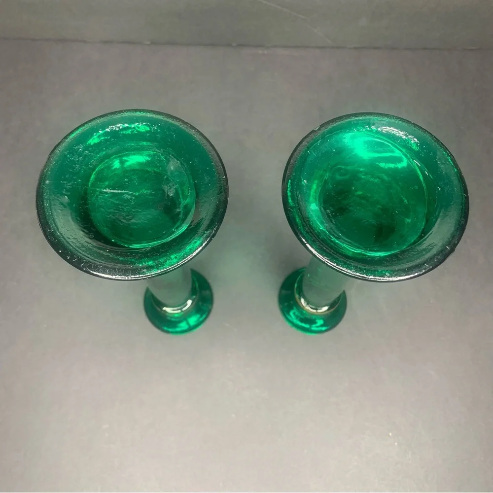 Pair of Vintage Pier 1 Emerald Green Candlesticks